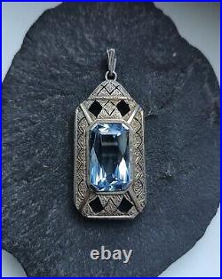 A Huge Original German Art Deco 1930s Silver and Blue Spinel Pendant