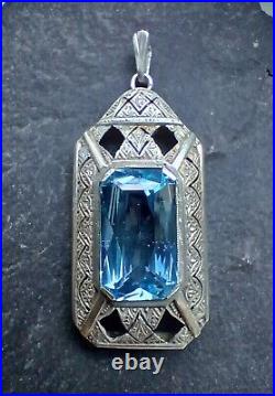 A Huge Original German Art Deco 1930s Silver and Blue Spinel Pendant