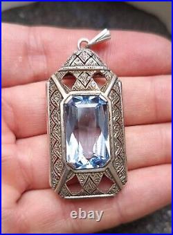 A Huge Original German Art Deco 1930s Silver and Blue Spinel Pendant