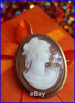 Antique 18k Gold Cameo Necklace Pendant Brooch Pin Shell Victorian Art Deco