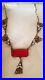 ANTIQUE 1900- 1930s Art Deco Czech Glass Enamel Pendant Necklace 15 INCH