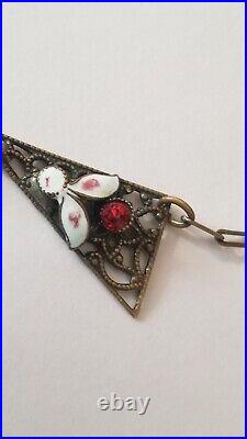 ANTIQUE 1900- 1930s Art Deco Czech Glass Enamel Pendant Necklace 15 INCH