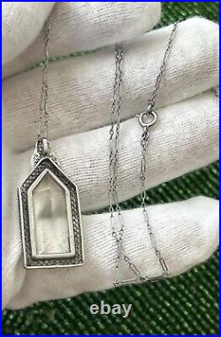 ANTIQUE 1920's ART DECO FACETED CRYSTAL PENDANT ON STERLING SILVER CHAIN 21