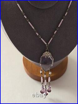 ANTIQUE 1920's ART DECO STERLING AMETHYST GLASS NECKLACE 20