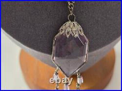 ANTIQUE 1920's ART DECO STERLING AMETHYST GLASS NECKLACE 20