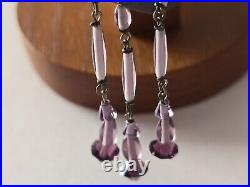 ANTIQUE 1920's ART DECO STERLING AMETHYST GLASS NECKLACE 20