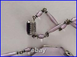 ANTIQUE 1920's ART DECO STERLING AMETHYST GLASS NECKLACE 20