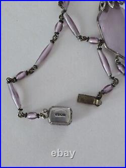 ANTIQUE 1920's ART DECO STERLING AMETHYST GLASS NECKLACE 20