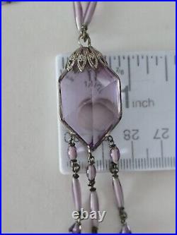 ANTIQUE 1920's ART DECO STERLING AMETHYST GLASS NECKLACE 20