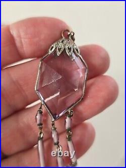 ANTIQUE 1920's ART DECO STERLING AMETHYST GLASS NECKLACE 20