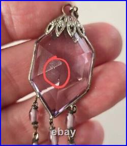 ANTIQUE 1920's ART DECO STERLING AMETHYST GLASS NECKLACE 20