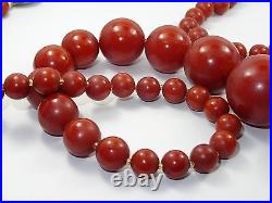 ANTIQUE 33 ART DECO CHERRY RED BAKELITE GRADUATED BEAD NECKLACE 106.4 g TESTED
