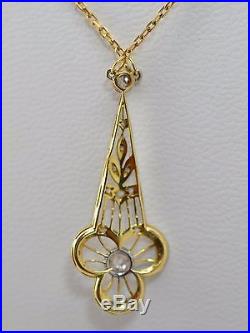 ANTIQUE ART DECO 18k Gold and Diamond Filigree Necklace Pendant Chain 4.9 Gr