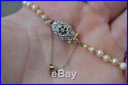 ANTIQUE ART DECO 18k Yellow Gold Brooch Pearl Necklace Womens