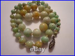 Antique Art Deco 1910 Apple Green Natural Jade Jadeite Bead Necklace