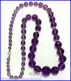 ANTIQUE ART DECO AMETHYST PURPLE Czech Glass & Clear Crystal Vtg Bead Necklace