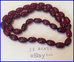 ANTIQUE ART DECO CHERRY RED AMBER BAKELITE 38 OVAL 22mm BEADS 17 NECKLACE143 GR