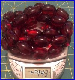 ANTIQUE ART DECO CHERRY RED AMBER BAKELITE 38 OVAL 22mm BEADS 17 NECKLACE143 GR