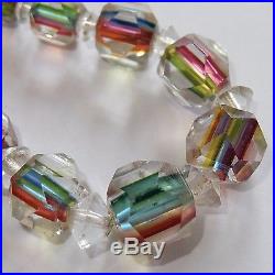 Antique Art Deco Czech Faceted & Cased Rainbow Glass Bead Necklace