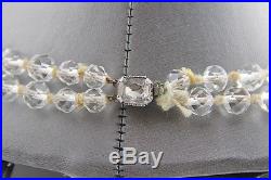 ANTIQUE ART DECO Cut ROCK CRYSTAL Quartz STERLING Hand Knotted NECKLACE Tested
