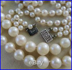 Antique Art Deco Double Strand Graduated Cultured Akoya Pearl Gold Necklace