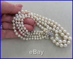 Antique Art Deco Double Strand Graduated Cultured Akoya Pearl Gold Necklace