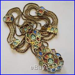 Antique Art Deco Multi Chain Open Back Bezel Set Rhinestone Necklace