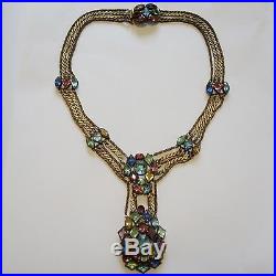 Antique Art Deco Multi Chain Open Back Bezel Set Rhinestone Necklace
