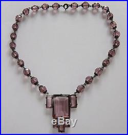Antique Art Deco Purple Czech Glass Pendant Necklace