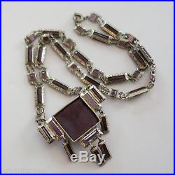 Antique Art Deco Purple Czech Glass Pendant Necklace