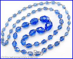 ANTIQUE ART DECO SAPPHIRE BLUE Crystal Rhinestone Vtg Czech Glass Bead Necklace