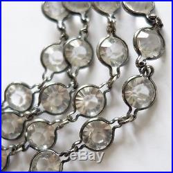 Antique Art Deco Sterling Silver Bezel Set Crystal Rhinestone Necklace