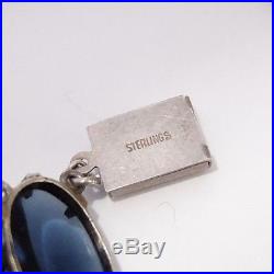 Antique Art Deco Sterling Silver Bezel Set Crystal Sapphire Paste Necklace