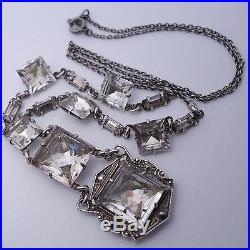 ANTIQUE ART DECO STERLING SILVER CRYSTAL PASTE RHINESTONE MARCASITE NECKLACE