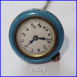 Antique Art Deco Sterling Silver Enamel Watch Pendant Necklace