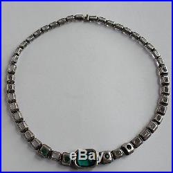 ANTIQUE ART DECO STERLING SILVER OPEN BACK EMERALD CRYSTAL PASTE STONE NECKLACE