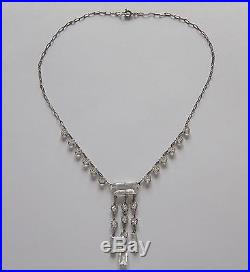 Antique Art Deco Sterling Silver Open Back Set Crystal Rhinestone Necklace