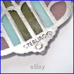 Antique Art Deco Sterling Silver Plique A Jour Enamel Pendant Necklace