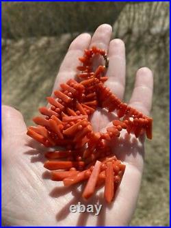 ANTIQUE ART DECO UNDYED RED CARVED CORAL BEAD NECKLACE, 25mm, 35gr 17.5