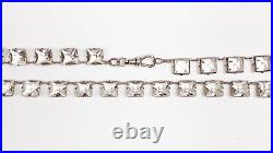 ANTIQUE. Art Deco Sterling Silver Crystal Paste Riviere Necklace with Albert Clip