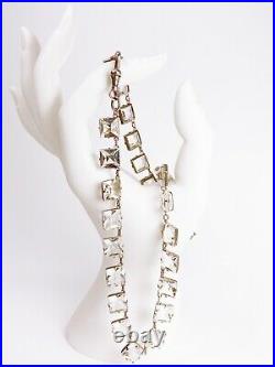 ANTIQUE. Art Deco Sterling Silver Crystal Paste Riviere Necklace with Albert Clip