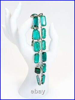 ANTIQUE. Art Deco Sterling Silver Emerald Crystal Paste Rivière Necklace