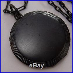 Antique Edwardian Or Early Art Deco French Blackened Steel Locket Necklace