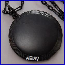 Antique Edwardian Or Early Art Deco French Blackened Steel Locket Necklace