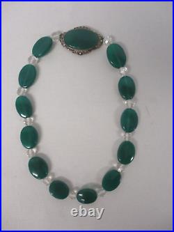 ANTIQUE GERMAN ART DECO STERLING SILVER w GREEN STONE FACETED CRYSTALS NECKLACE