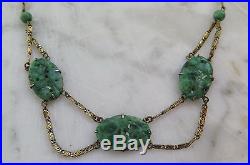 Antique Pierced Chinese Jade Art Deco Sterling Choker Necklace