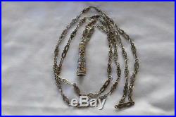 ANTIQUE RUSSIAN SILVER ORNATE NECKLACE 36 ART DECO with ENAMEL BELL