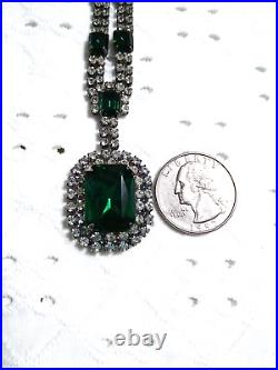 ANTIQUE STUNNING EMERALD Green Glass Rhinestones Art Deco Necklace About 10.5 L