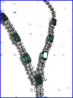 ANTIQUE STUNNING EMERALD Green Glass Rhinestones Art Deco Necklace About 10.5 L