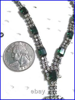 ANTIQUE STUNNING EMERALD Green Glass Rhinestones Art Deco Necklace About 10.5 L